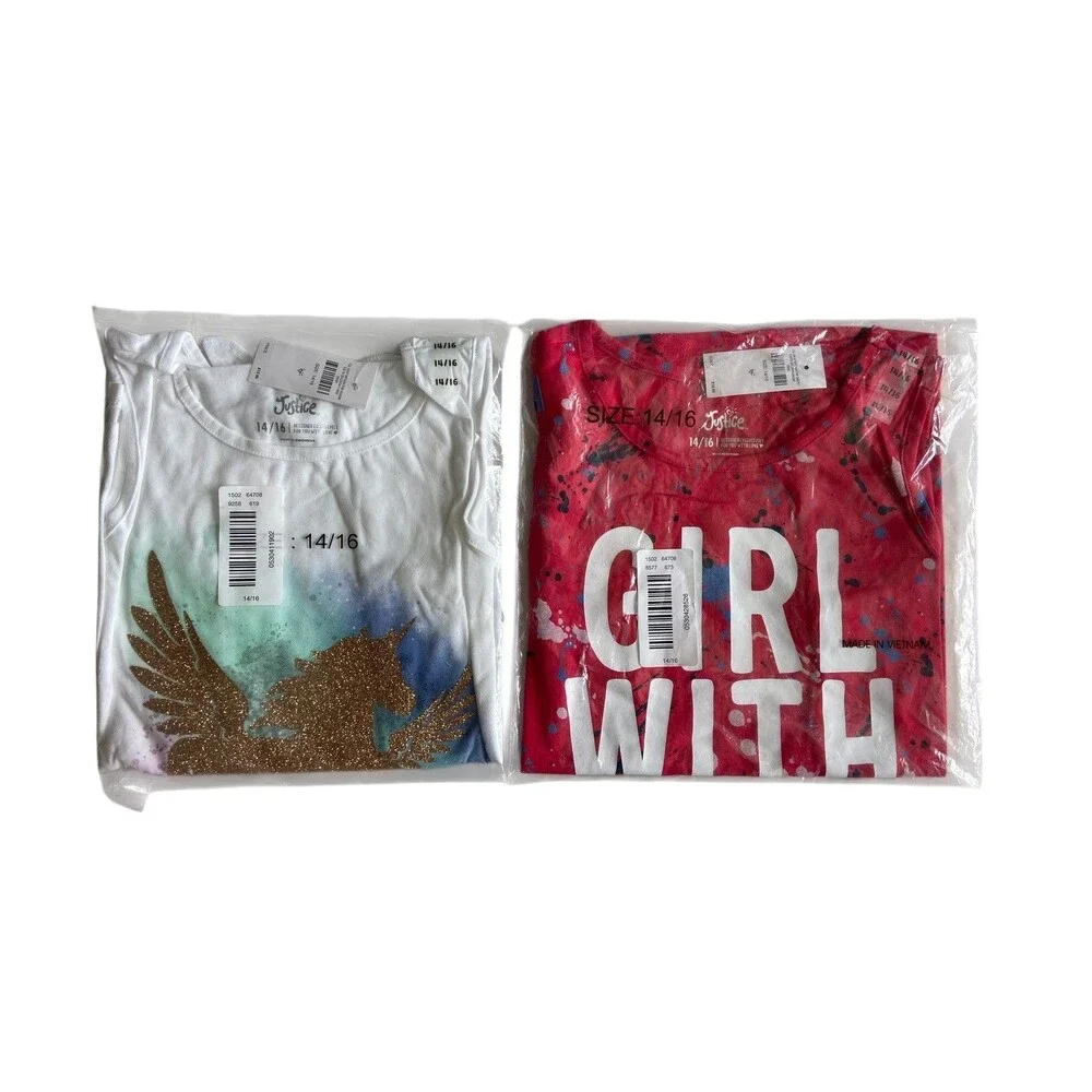 Justice Girls Lot of 2‎ Tank Tops size 14/16 Unicorn Glitter USA Americana Tween